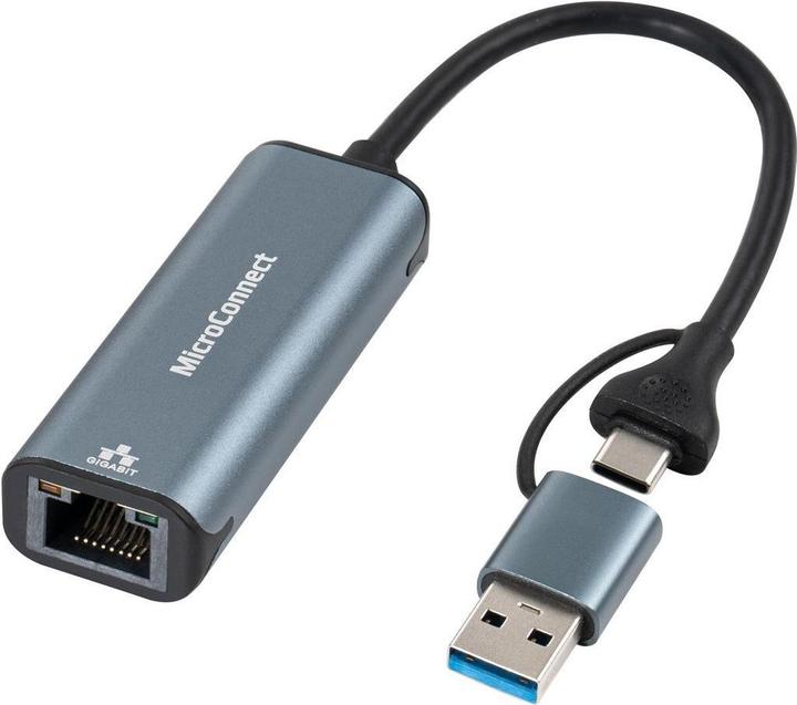 Actual product image MicroConnect USB-C / A to RJ45 network adapter (USB 3.0, USB-C, RJ45 (1x))