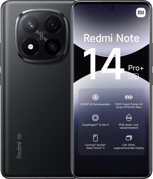 Immagine prodotto Xiaomi Redmi Note 14 Pro+ 5G (256 GB, Midnight Black, 262.60", Doppia SIM, 200 Mpx, 5G)