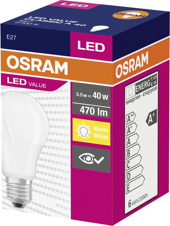Actual product image Osram Led Value Classic A (E27, 5.50 W, 470 lm, 1 x, F)