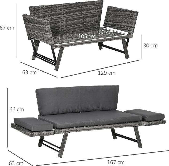 Produktbild Outsunny Gartensofa mit klappbaren Armlehnen