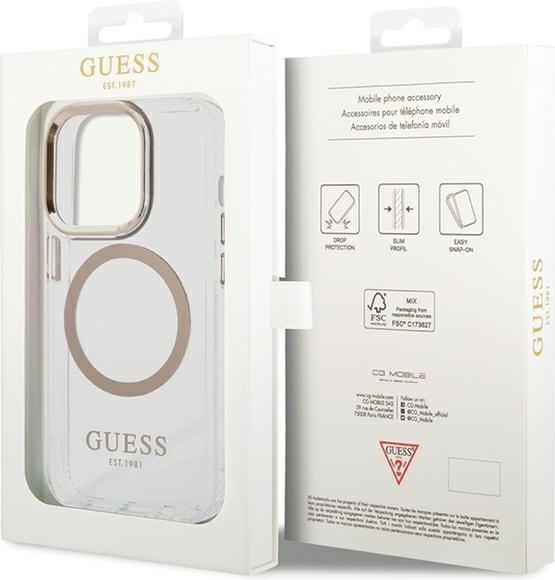Actual product image Guess case for iPhone 15 6,1" GUHMP15SHTRMD gold HC Magsafe Metal Outline (Apple iPhone 15)