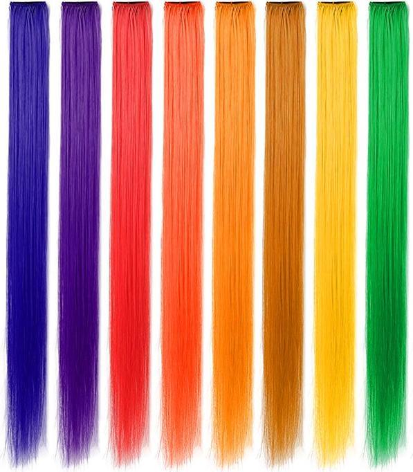Actual product image JTI Piece of synthetic hair extensions in different colours (Dark orange, Blue, Purple, Brown, Red, Light orange, Yellow and green, 50 cm)