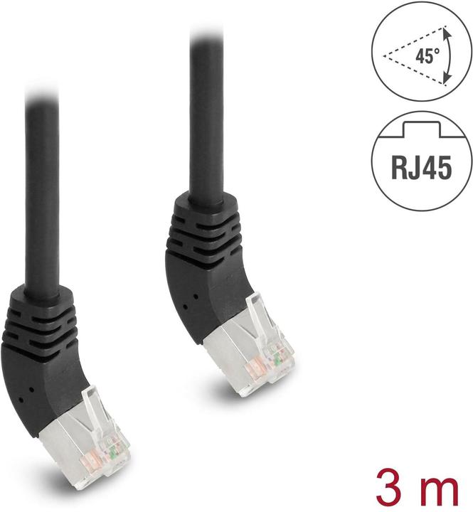 Produktbild Delock Patchkabel 45° oben gewinkelt Cat 6A, S/FTP, 3 m, Schwarz (S/FTP, CAT6a, 3 m)