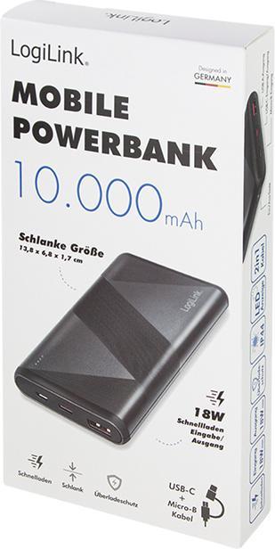 Image du produit LogiLink Batterie d'appoint mobile, 10 000 mAh, 2x USB, noir Batterie d'appoint portable pour smartphones & (10000 mAh, 18 W, 37 Wh)