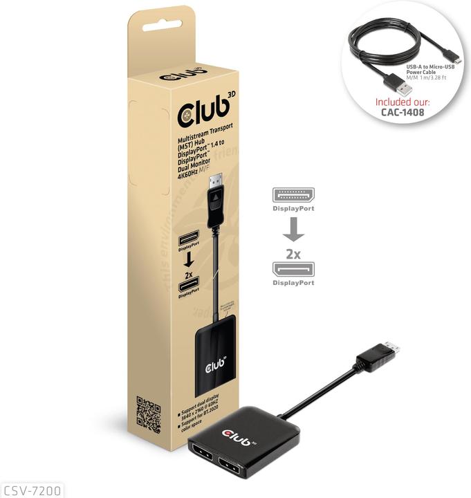 Actual product image Club 3D Club3D Multi Streaming Transport Hub 1xDP -> DP/HDMI (HDMI, 2 cm)