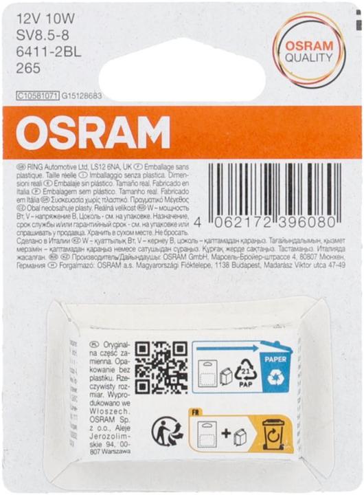 Actual product image Osram 4062172396080 Soffit bulbs Standard C10W 10 W 12 V (C10W)