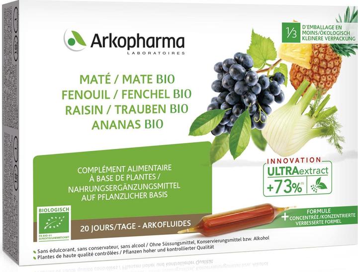 Actual product image Arkopharma Arkofluide Bio Ananas Mate Fenchel Trauben Ampullen (40 Piece, Ampoule, 370 g)