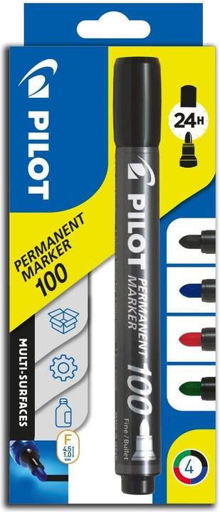 Pilot Marqueur permanent 100 (Multicolore, 1 mm, 4 x)