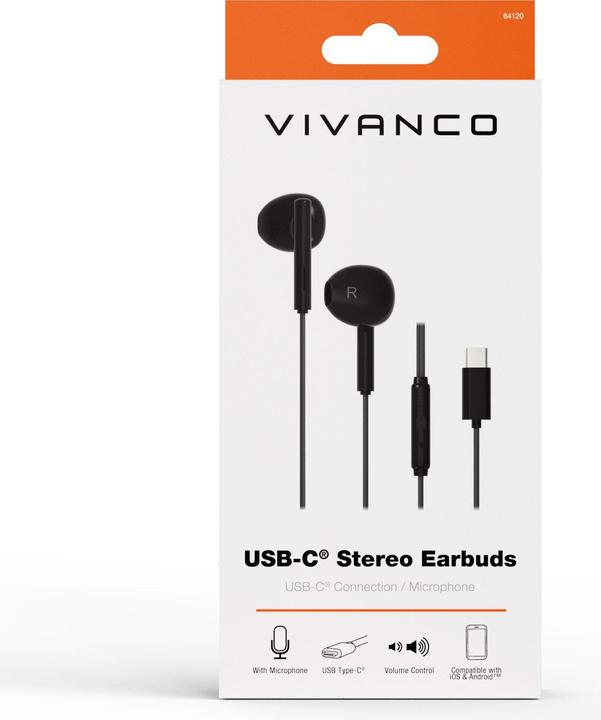 Produktbild Vivanco USB-C Capsule In-Ear Stereo Headset, schwarz, kabelgebunden inkl. Fernbedienung (Kabelgebunden)