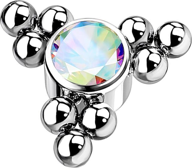 Star Piercing Dermal Anchor silber Kugeln Dreieck mit Kristall multicolor (ohne Messing, Titan G23)