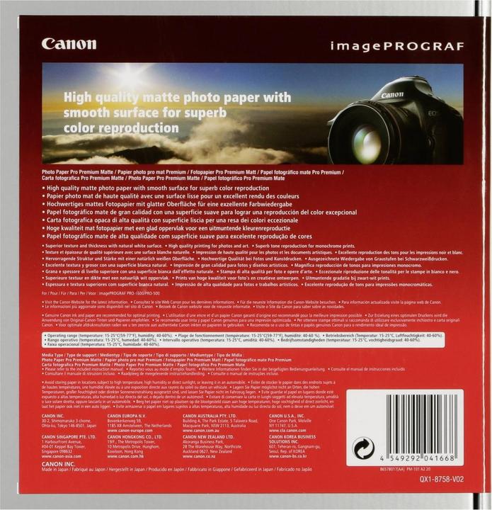 Actual product image Canon PM-101, Premium Matte Photo Paper (210 g/m², A2, 20 x)
