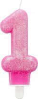 Immagine prodotto Magni 9900761 - Candela numero 1, altezza 7,6 cm, zero, rosa, glitter, candela per torta, candela (1 x)
