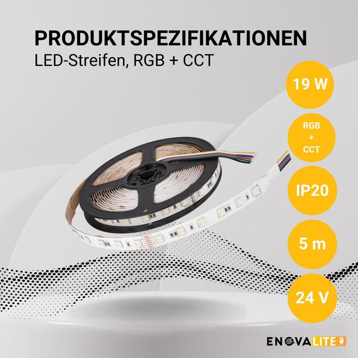Image du produit Enovalite Bande LED (Blanc chaud, Multicolore, Blanc froid, 500 cm, Intérieur)