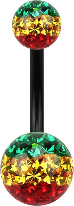 Image du produit Star Piercing Banane noire avec deux boules de cristal Rasta époxy de protection (sans laiton, Acier chirurgical 316L)