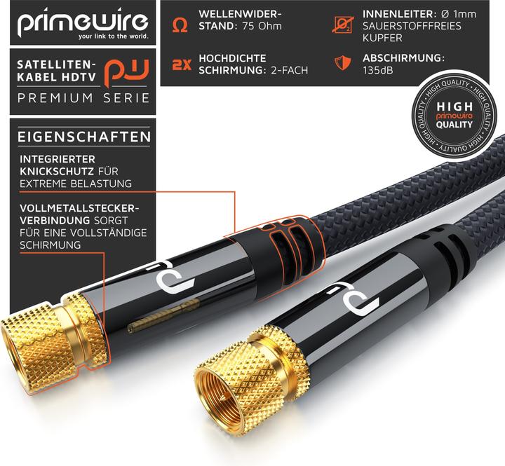 Produktbild Primewire HDTV Satellitenkabel mit Stoffummantelung, SAT Kabel, 135dB 75 Ohm, 8k, 4k, HDTV, F Stecker, schwarz (135 dB, Antennenkabel)
