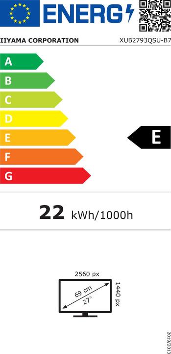 Energie-Label iiyama Monitor XUB2793QSU-B7 (2560 x 1440 Pixel, 27")