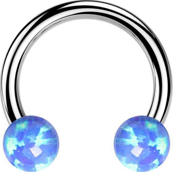Star Piercing Micro Threadless Circular Barbell silber mit zwei Opale blau (ohne Messing, Titan G23)