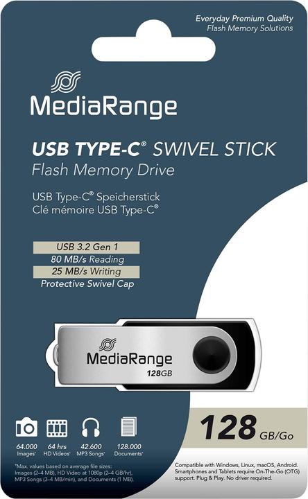 Actual product image MediaRange Swivel Stick (128 GB, USB-C)
