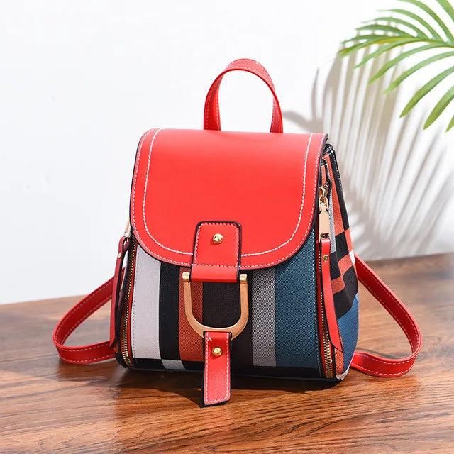 Only-Bags.Store Spleissen Rucksack PU-Leder kariert Rucksack Multifunktions-Knapsack Teenager Schultasche Freizeit