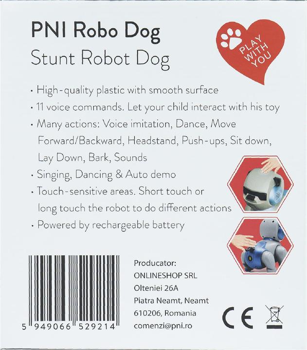 Actual product image PNI Interactive intelligent robot Robo Dog, voice control, touch buttons, white-blue, included