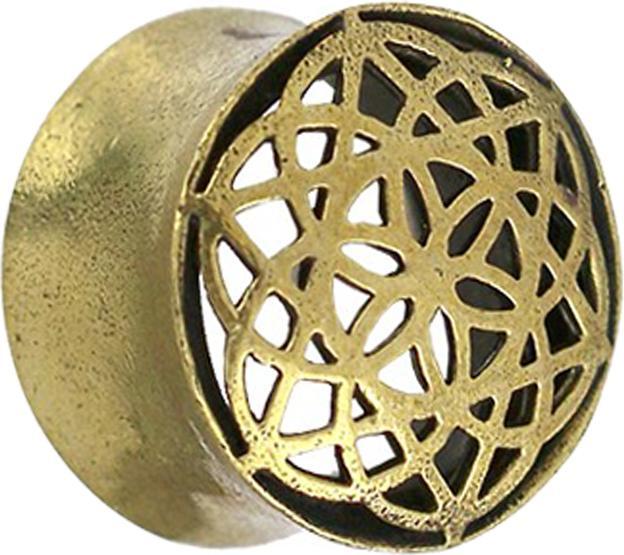 Star Piercing Flared Tunnel vergoldet Blume des Lebens (Messing)