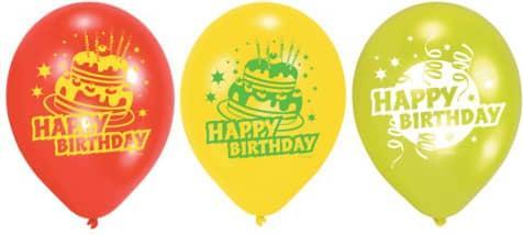 Actual product image Magni 450193 - 6 Latex Balloons Happy Birthday, Printed Balloons, Birthday, Cake, Helium Ball