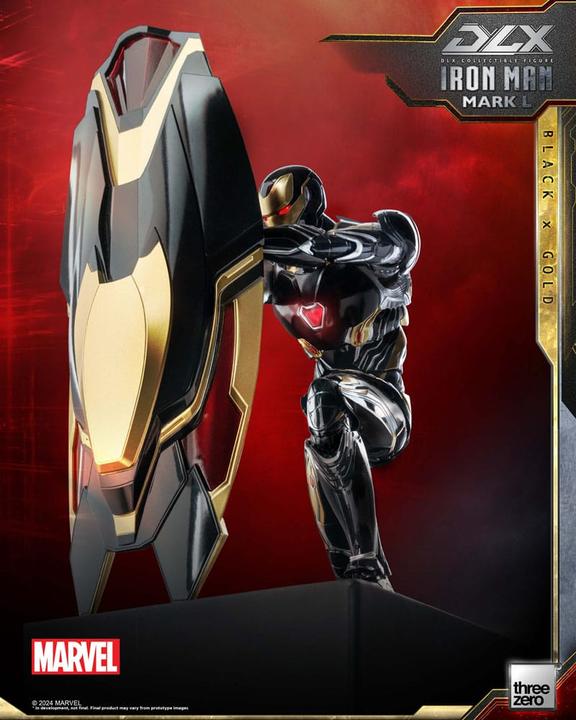 Actual product image ThreeZero Infinity Saga DLX Action Figure 1/12 Iron Man Mark 50 (Black X Gold) 17 cm