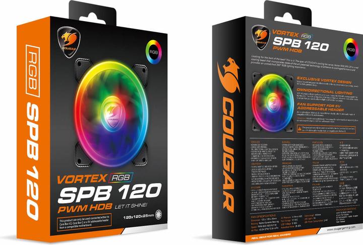 Actual product image Cougar Gaming VORTEX RGB SPB 120 Cooling Fan Computer Case Cooler 12 cm Black