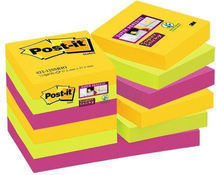 Produktbild 3M Haftnotizen Post-it Super Sticky, 47,6x47,6 mm, 90 Blatt, Rio,Pk??? 12St.