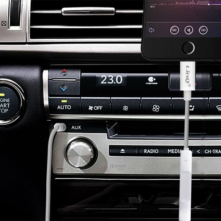 Produktbild LinQ weisser Lightning auf 3.5mm Klinkenanschluss Audioadapter mit Fernbedienung (Lightning, 3.5mm Klinke)