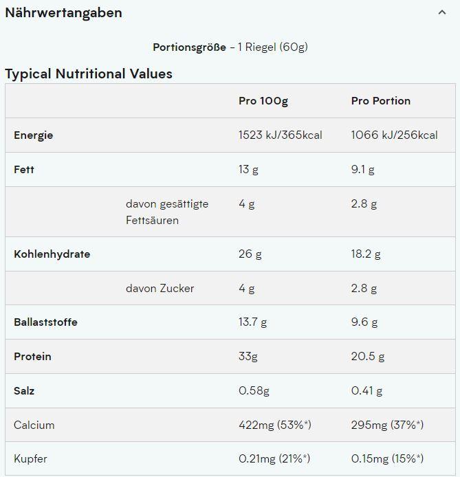 Nutritional values and ingredients MyProtein Retail Layered Bar (12 x 60G) (Triple Chocolate Fudge, 1 pcs., 720 g)