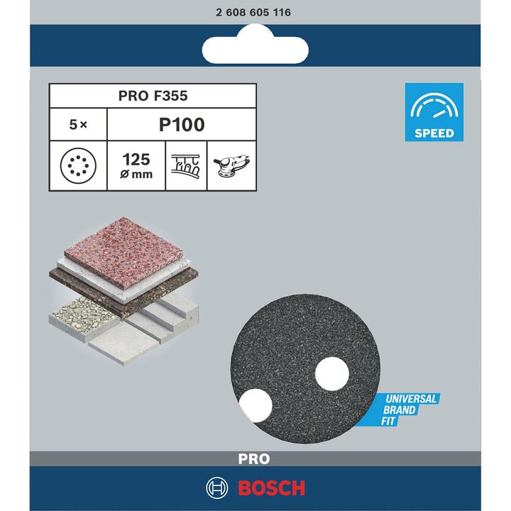 Produktbild Bosch Professional Zubehör PRO F355 Schleifblatt, 125 mm, G100 (100)