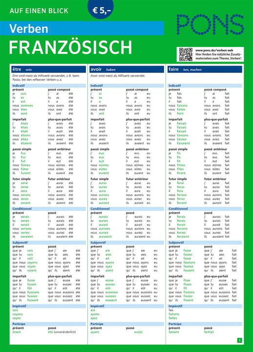 Valeurs nutritives et ingrédients PONS Verben auf einen Blick Französisch (Allemand, Elisabeth, Froget-Seeger, 2014)