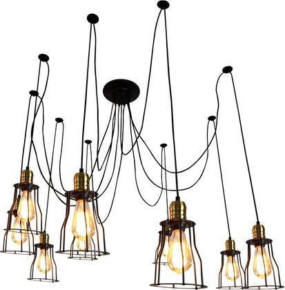 Image du produit Swisshandel24 Suspension Lampe à suspendre, métal industriel hauteur réglable noir - 9x lampe cagec (E27)