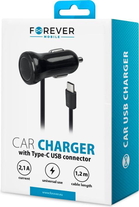 Image du produit Forever Chargeur de voiture allume-cigare, 2.1A USB type C