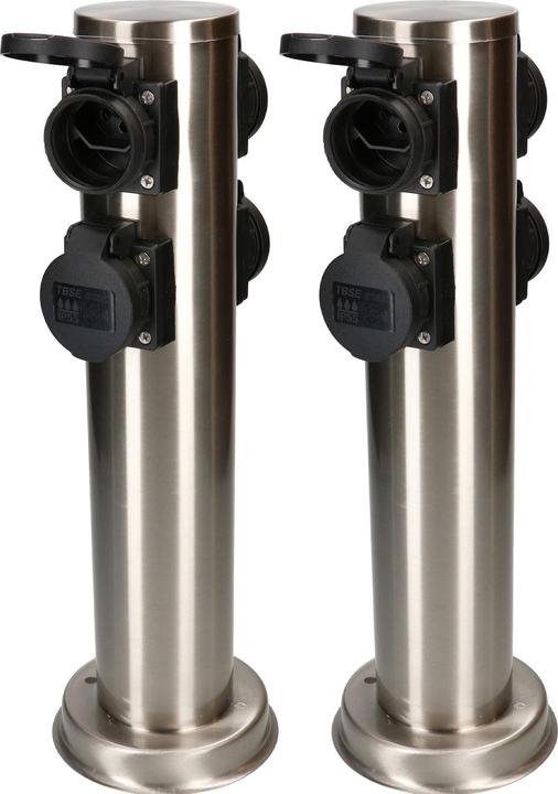 Immagine prodotto Max Hauri Set di 2 colonne di prese da giardino rotonde con 4 prese di tipo 13, IP55, nero/argento (4 x, Tipo 13)