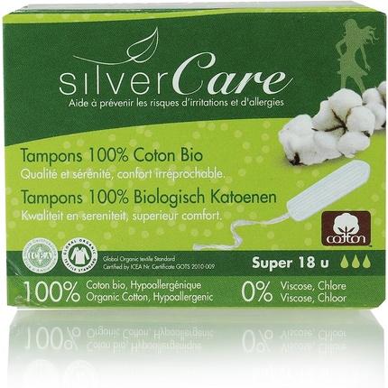 Silver Care Super BIO-Tampons ohne Applikator für mittlere bis starke Blutungen - 18 Stück - Silvercare (18 x)
