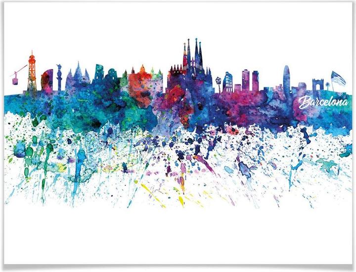 Produktbild Trenddeko Barcelona Aquarell Skyline (60 x 50 cm)
