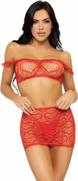 Leg Avenue Dreiteiliges Set, Oberteil, Minirock Und String Einheitsgr?Sse - Rot (One Size)