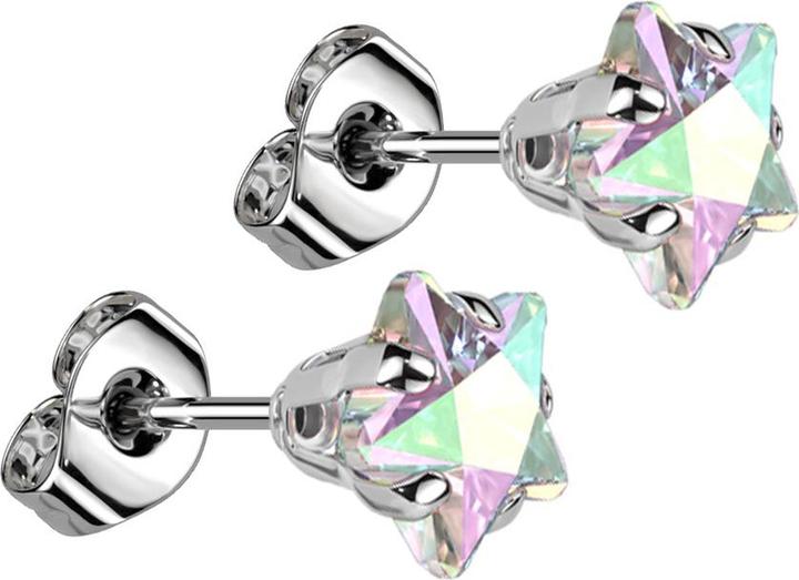 Image du produit Star Piercing Clou d'oreille argent avec cristal étoile multicolore (Acier chirurgical 316L, sans laiton)