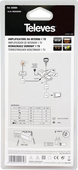 Immagine prodotto Televes Amplificatore BK 35dB RK KROK35RK65 5-65MHz PST+Equalizzatore 553504