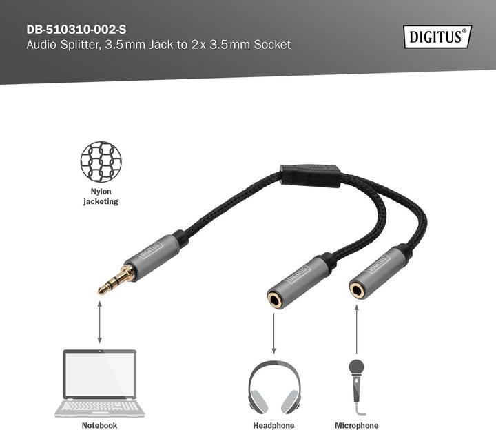 Image du produit Digitus Splitter audio, jack 3,5 mm vers 2x 3,5 mm femelle (0.20 m)
