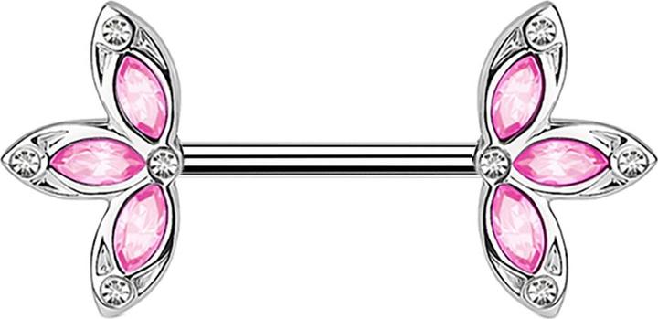 Produktbild Star Piercing Barbell silber mit drei Blütenblatt pink (Chirurgenstahl 316L, Messing)