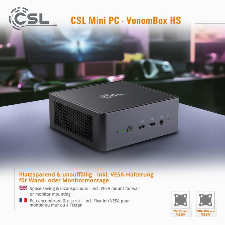 Produktbild CSL Mini-PC VenomBox 8845HS (AMD Ryzen 7 8845HS, 96 GB, 2000 GB, Radeon 780M)