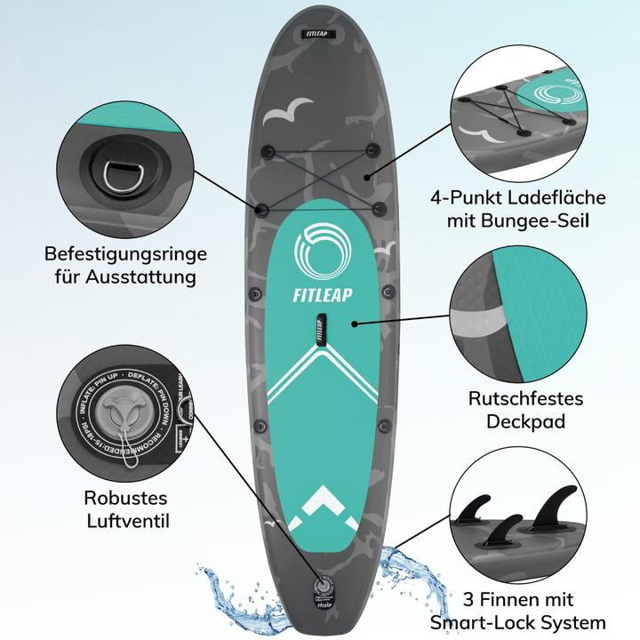 Produktbild Fitleap Premium Stand Up Paddle Board aufblasbar - SUP Board Set mit Hochdruckpumpe, verstellbar… (10'5")