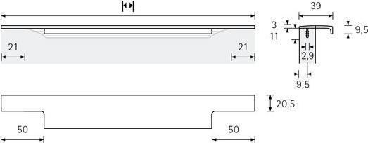 Immagine prodotto Hettich Listello con man., 995/39 mm, nero opaco