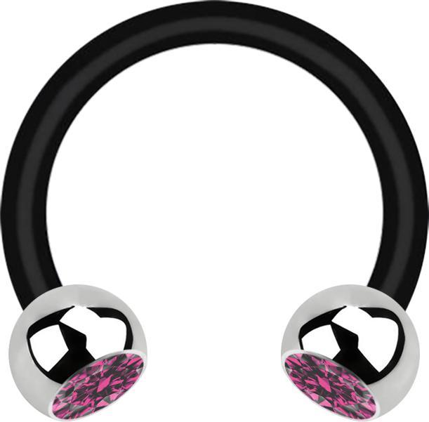Produktbild Star Piercing Micro Circular Barbell schwarz mit zwei Kugeln silber Kristall pink (ohne Messing, Bioflex, Chirurgenstahl 316L)