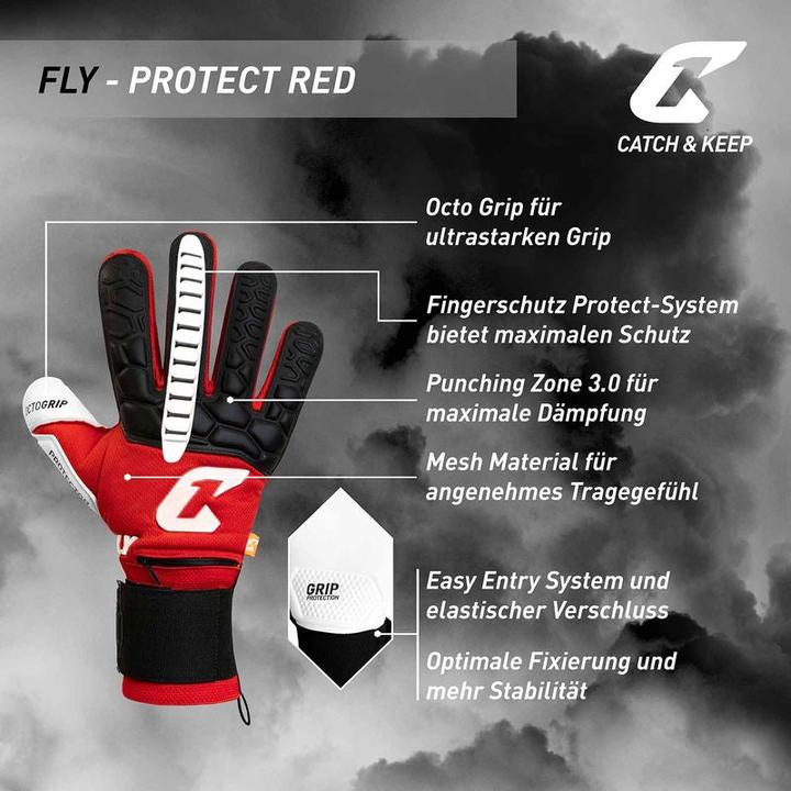 Produktbild Catch & Keep Fussballhandschuhe Fly Protect Gr. 9.5 Rot Torwart Keeper Goalie Handschuhe (9.5)