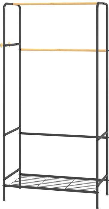 Swisshandel24 Kleiderständer, 2 Kleiderstangen, Ablage & Haken, Bambus/Stahl, Schwarz