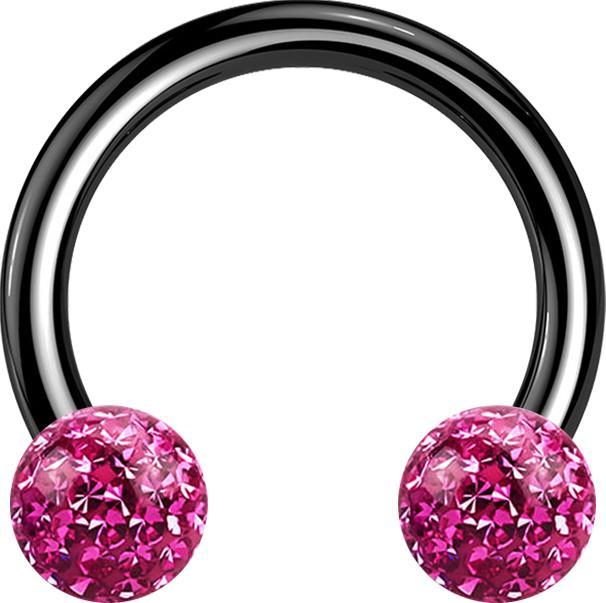 Actual product image Star Piercing Micro Circular Barbell black with two crystal balls pink epoxy protective layer (without brass, Titanium G23)